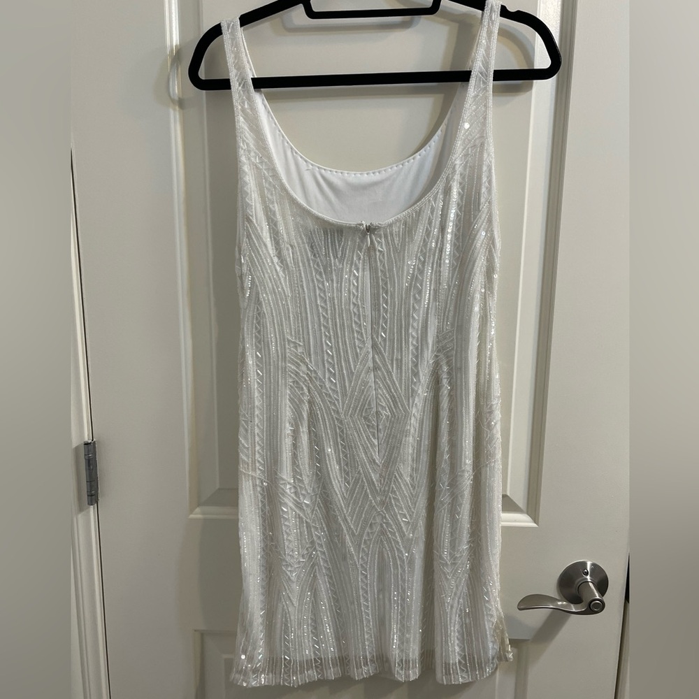 Adriana Papell White Cream Beaded Art Deco Gem Mini Dress 6